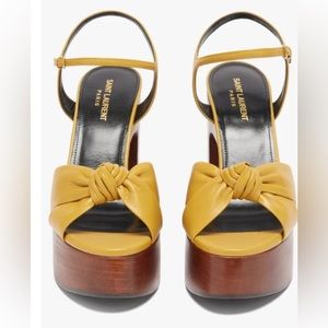 BNIB SAINT LAURENT Bianca Knotted Leather Platform Sandals - Dark Yellow